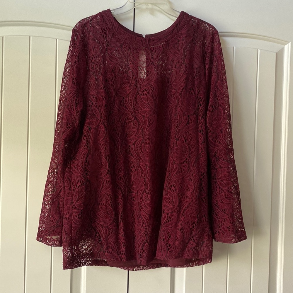 Ultra Pink Burgundy Lace Long Bell Sleeve